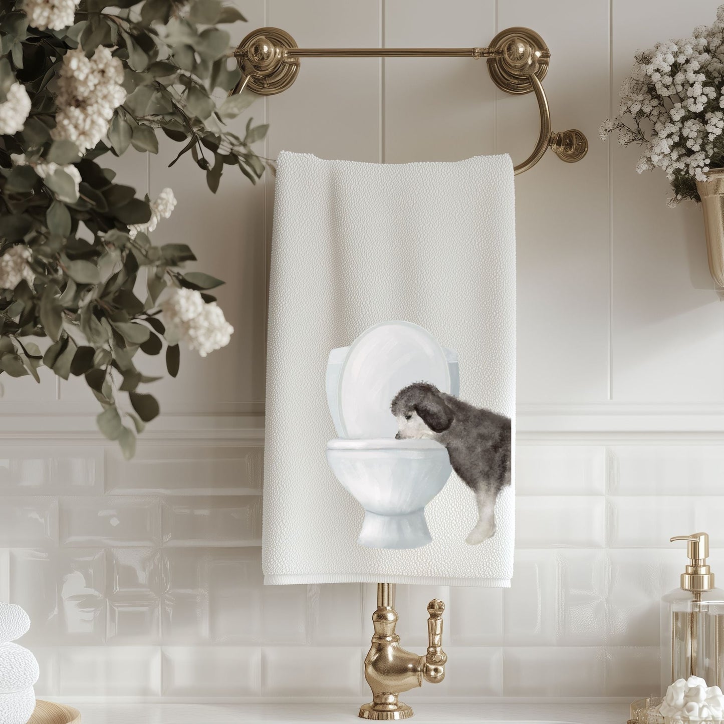 Old English Sheepdog Bathroom Towel - MerikaArt