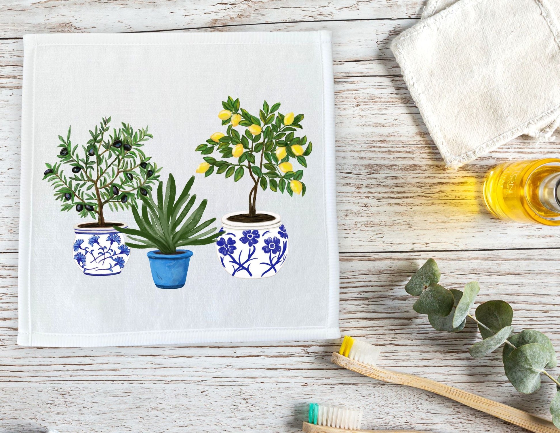 Olive Lemon Aloe Plant Washcloth - MerikaArt