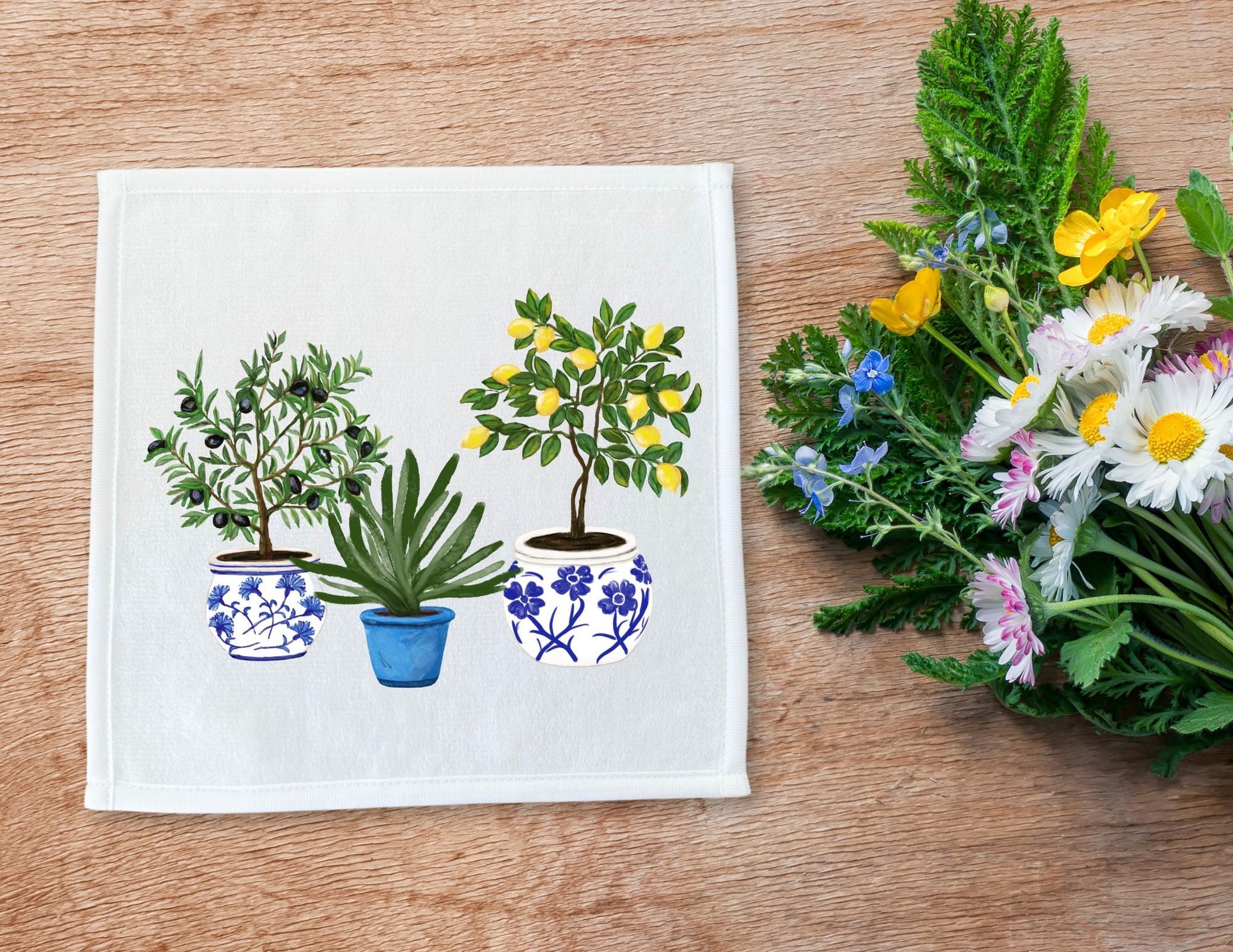 Olive Lemon Aloe Plant Washcloth - MerikaArt