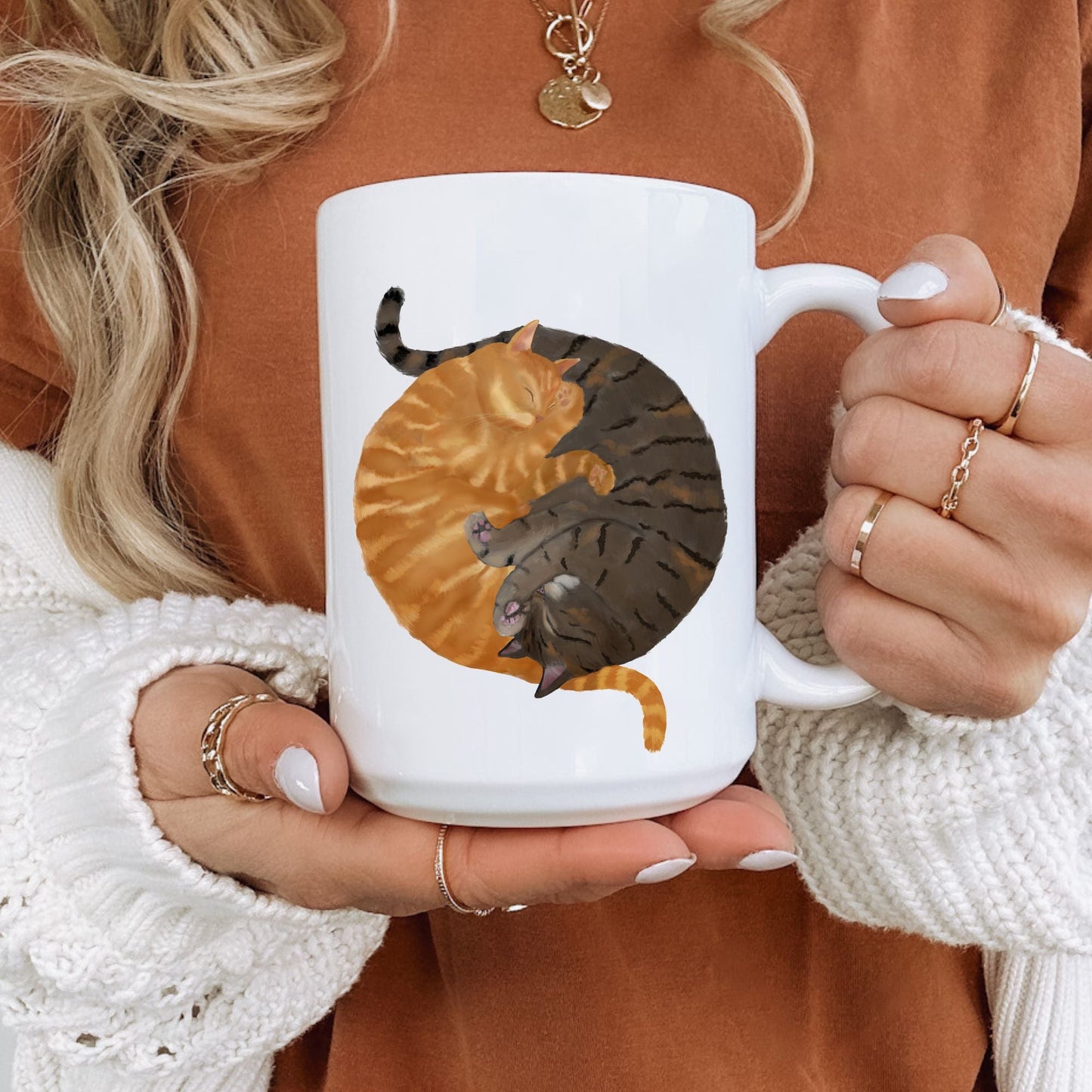 Orange and Gray Tabby Sleeping Cats Mug - MerikaArt