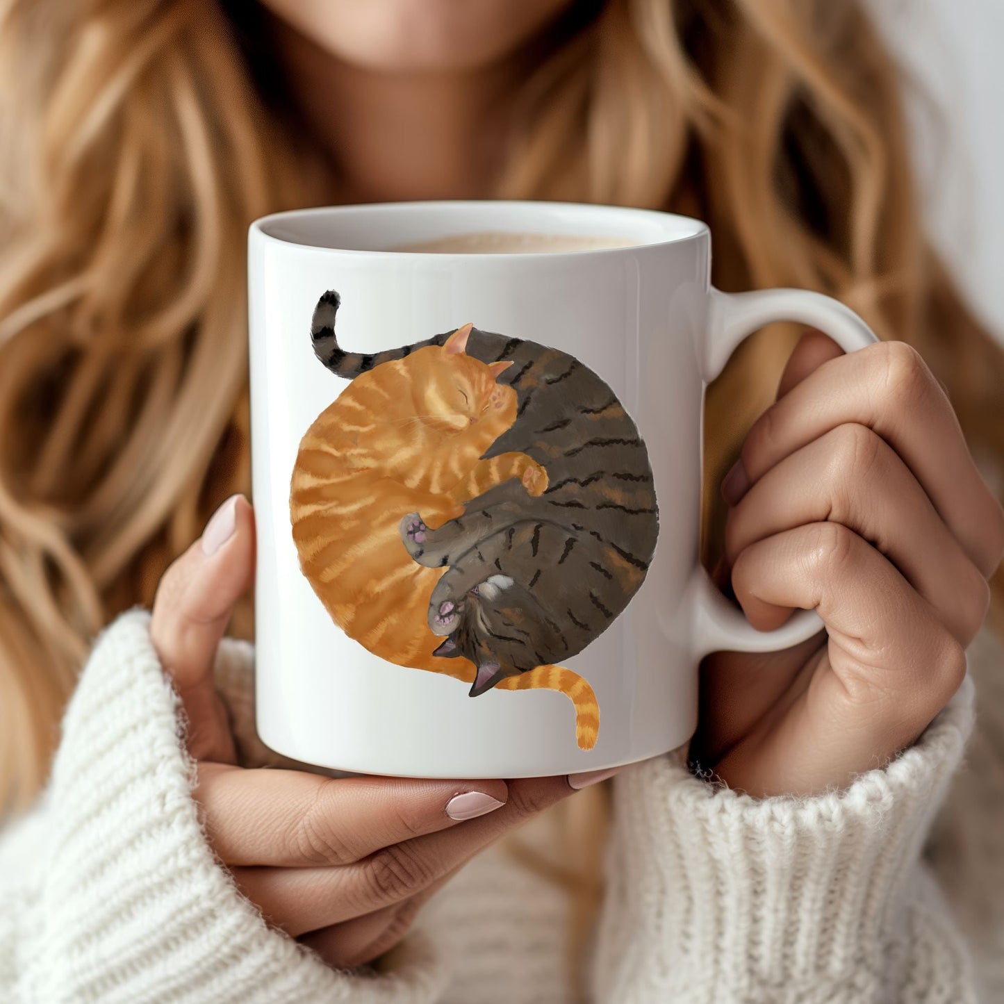 Orange and Gray Tabby Sleeping Cats Mug - MerikaArt