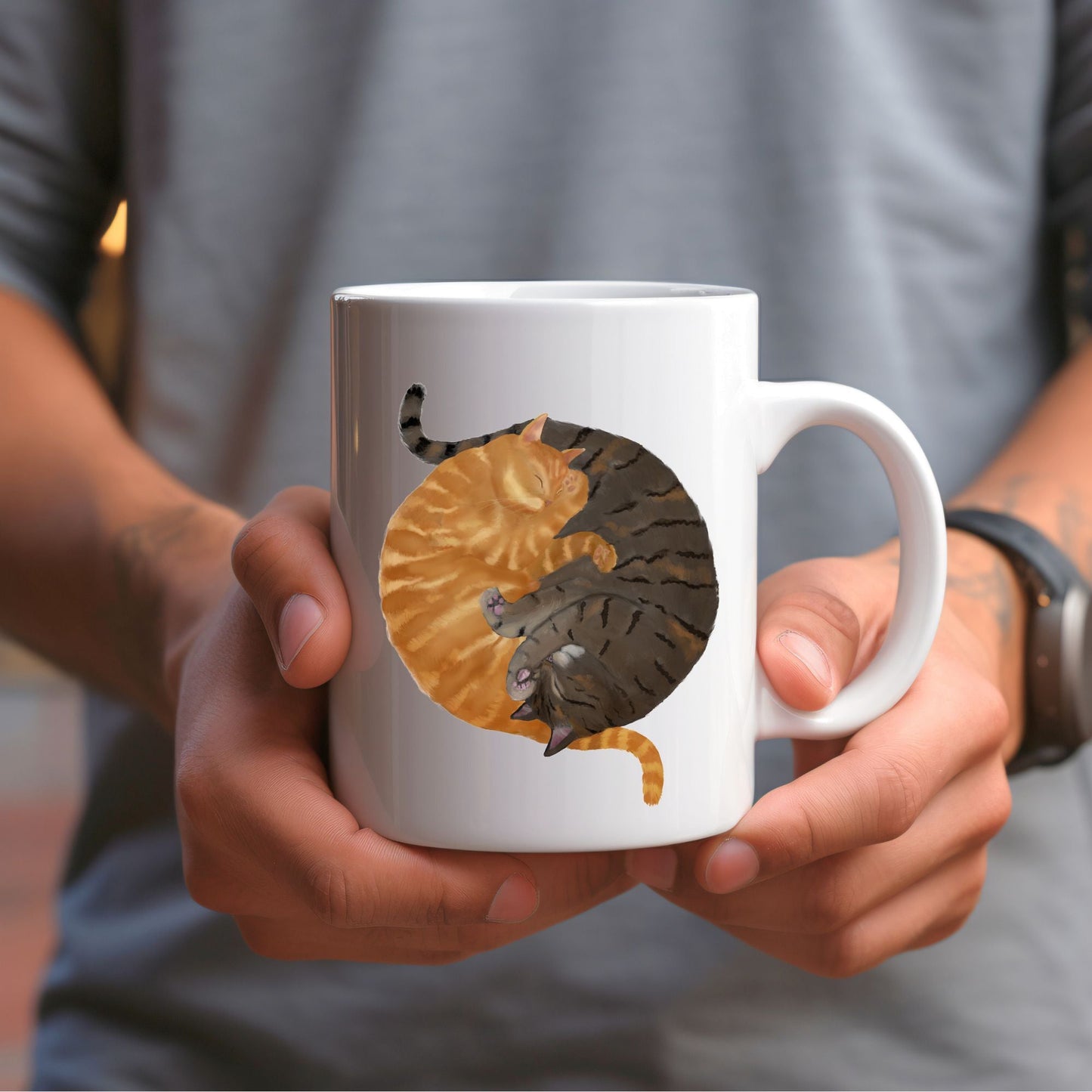 Orange and Gray Tabby Sleeping Cats Mug - MerikaArt