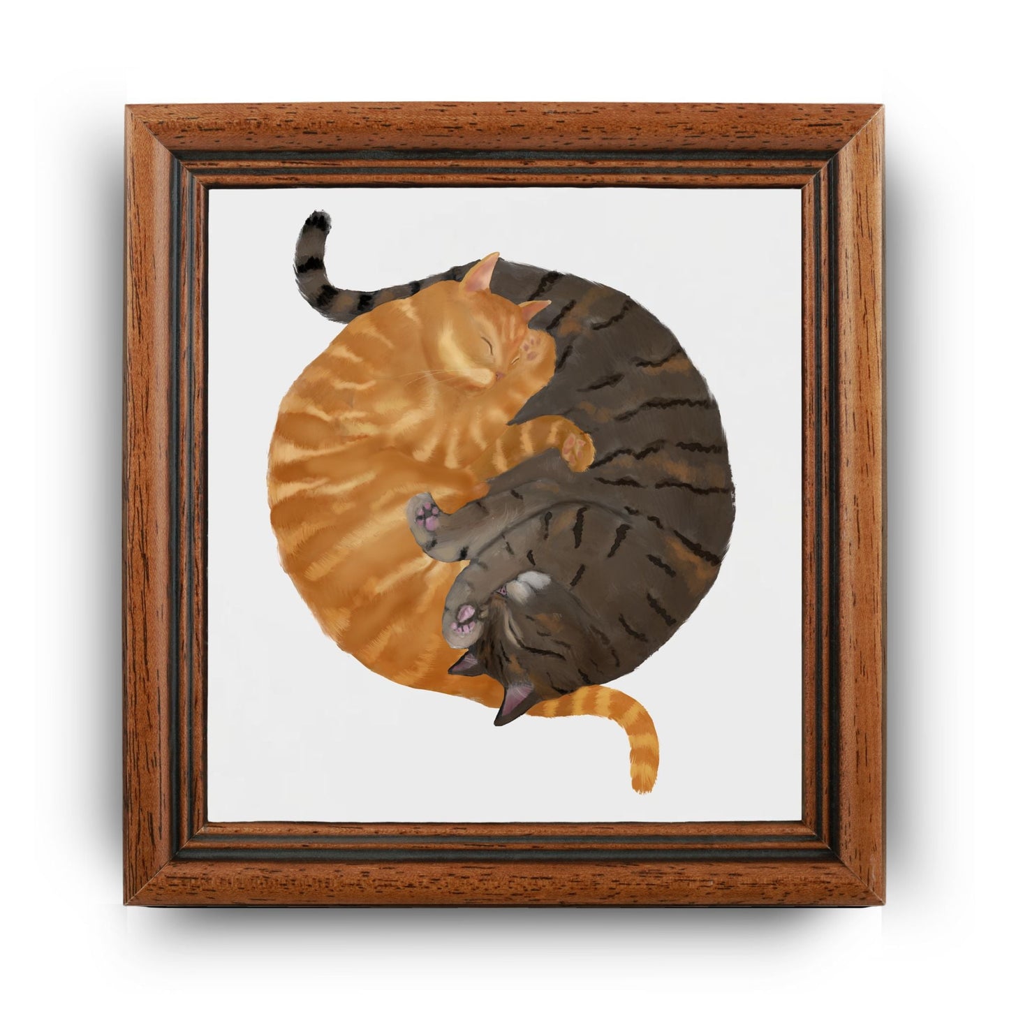 Orange and Tabby Cats Yin and Yang Ceramic Tile - MerikaArt