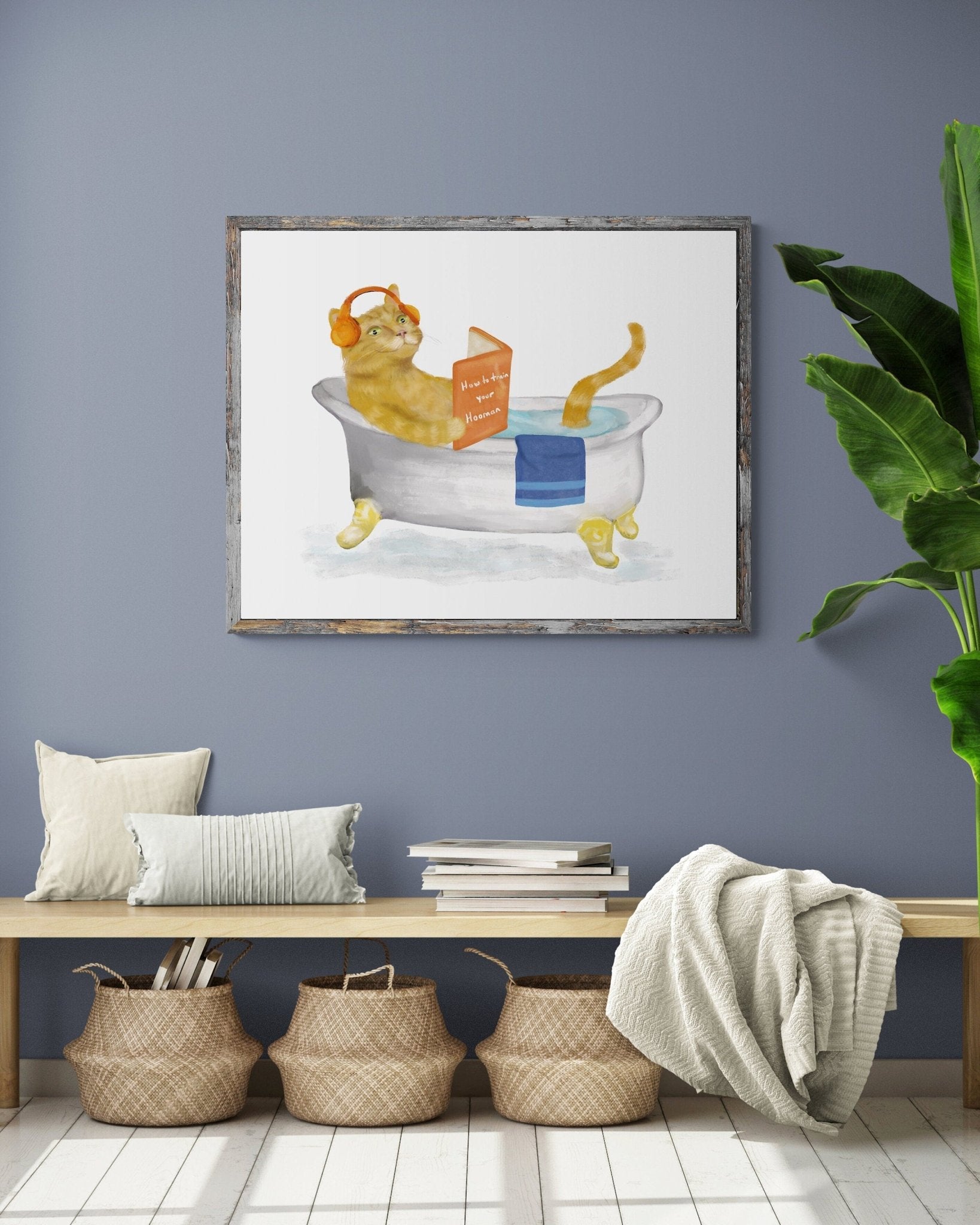 Orange And White Cat Bathing Print - MerikaArt
