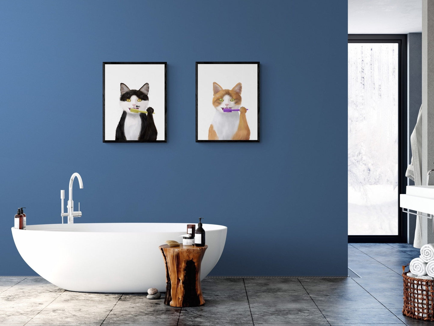 Orange And White Cat Brushing Teeth Print - MerikaArt