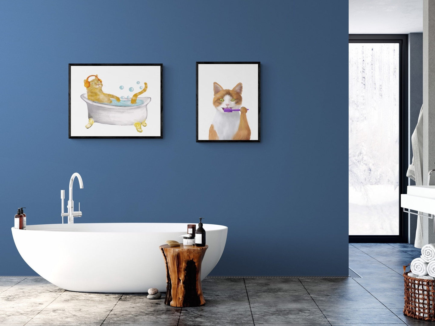 Orange And White Cat Brushing Teeth Print - MerikaArt