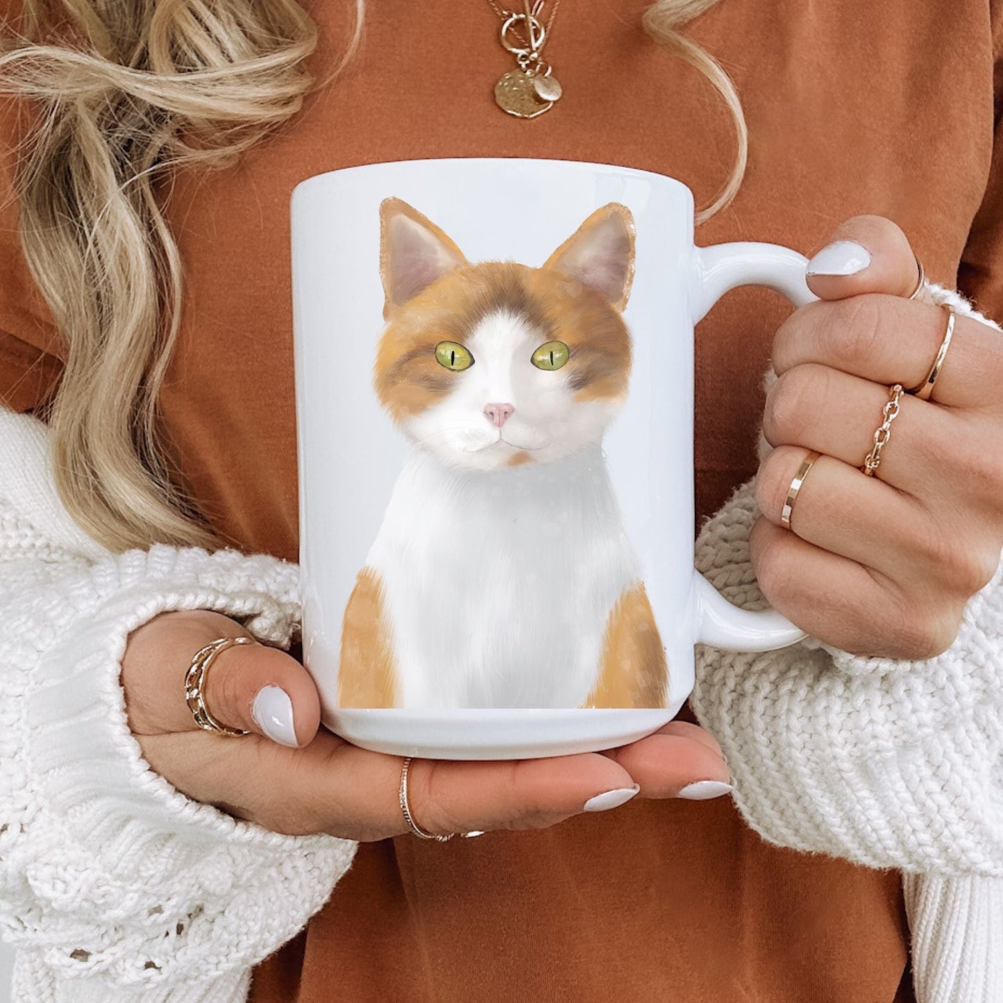 Orange and White Cat Mug - MerikaArt