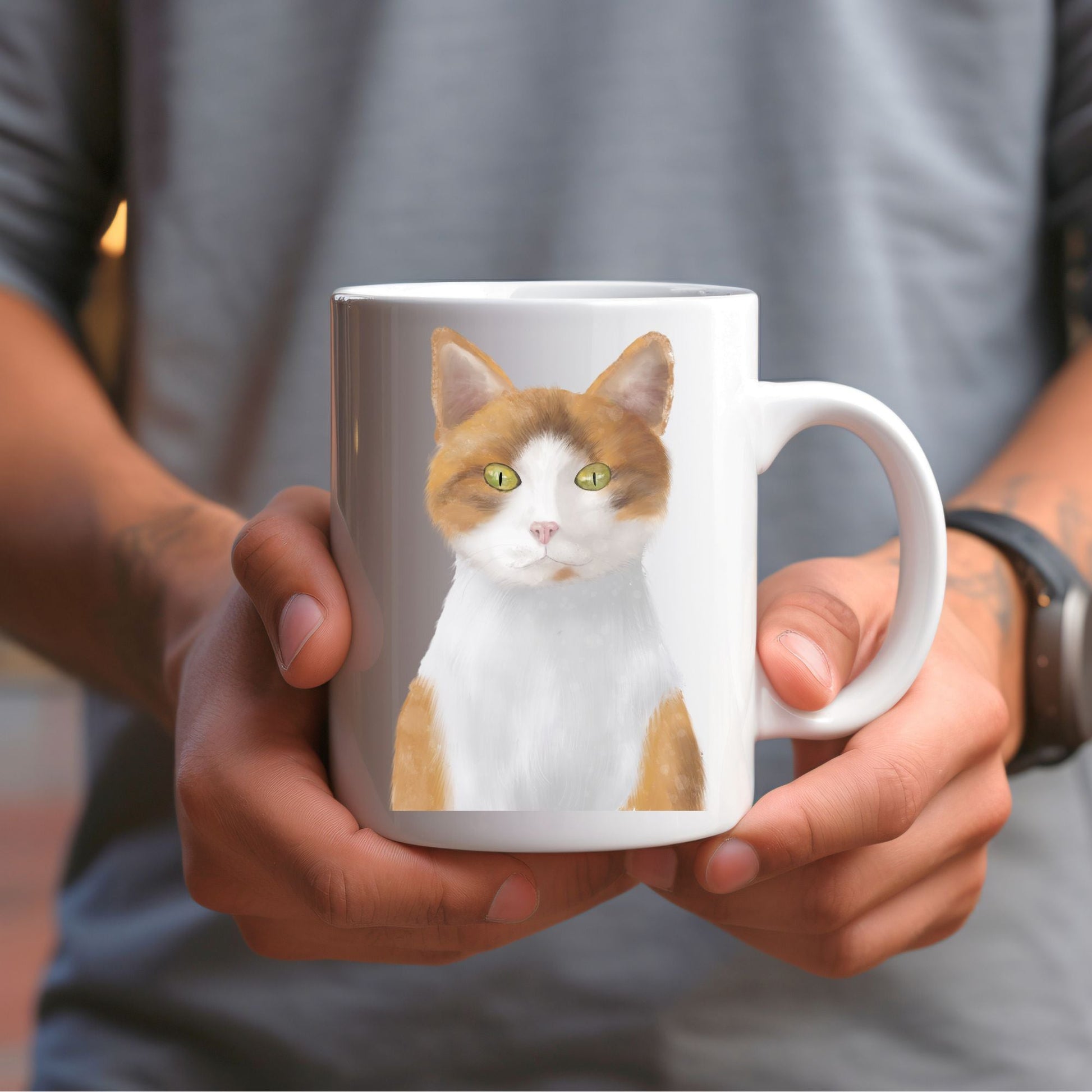 Orange and White Cat Mug - MerikaArt