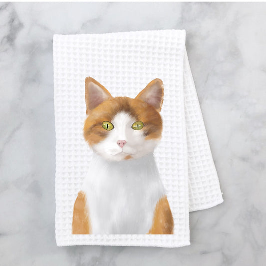 Orange and White Cat Portrait Kitchen Towel - MerikaArt