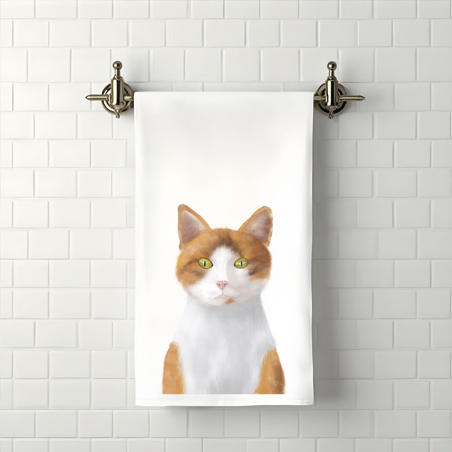 Orange and White Cat Towel - MerikaArt