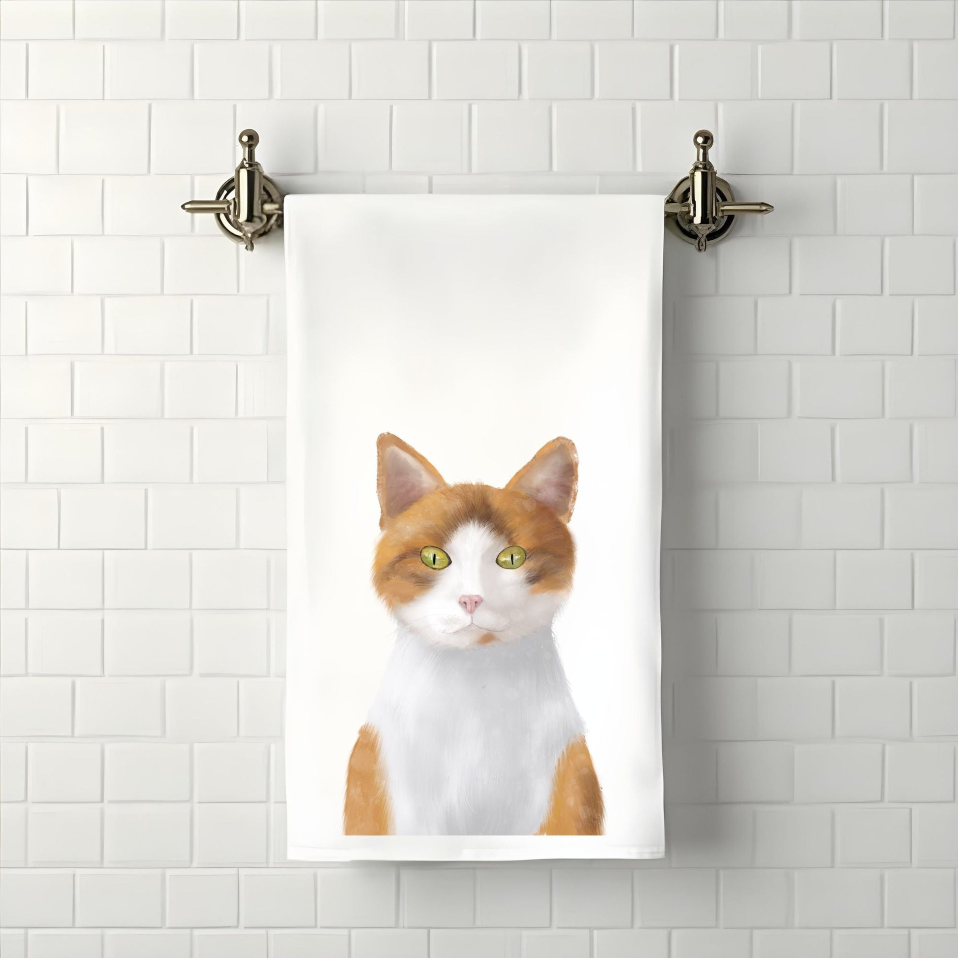 Orange and White Cat Towel - MerikaArt