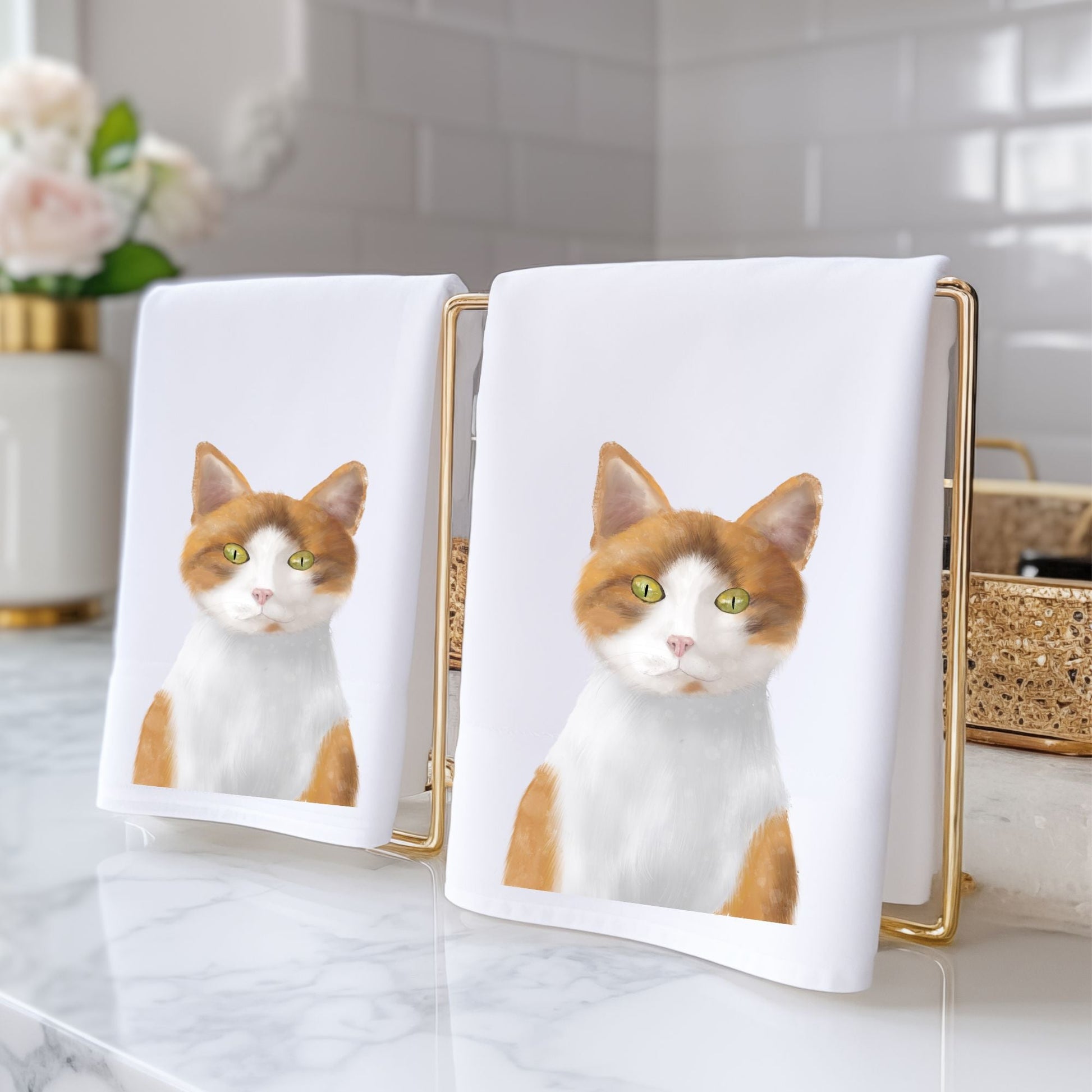 Orange and White Cat Towel - MerikaArt