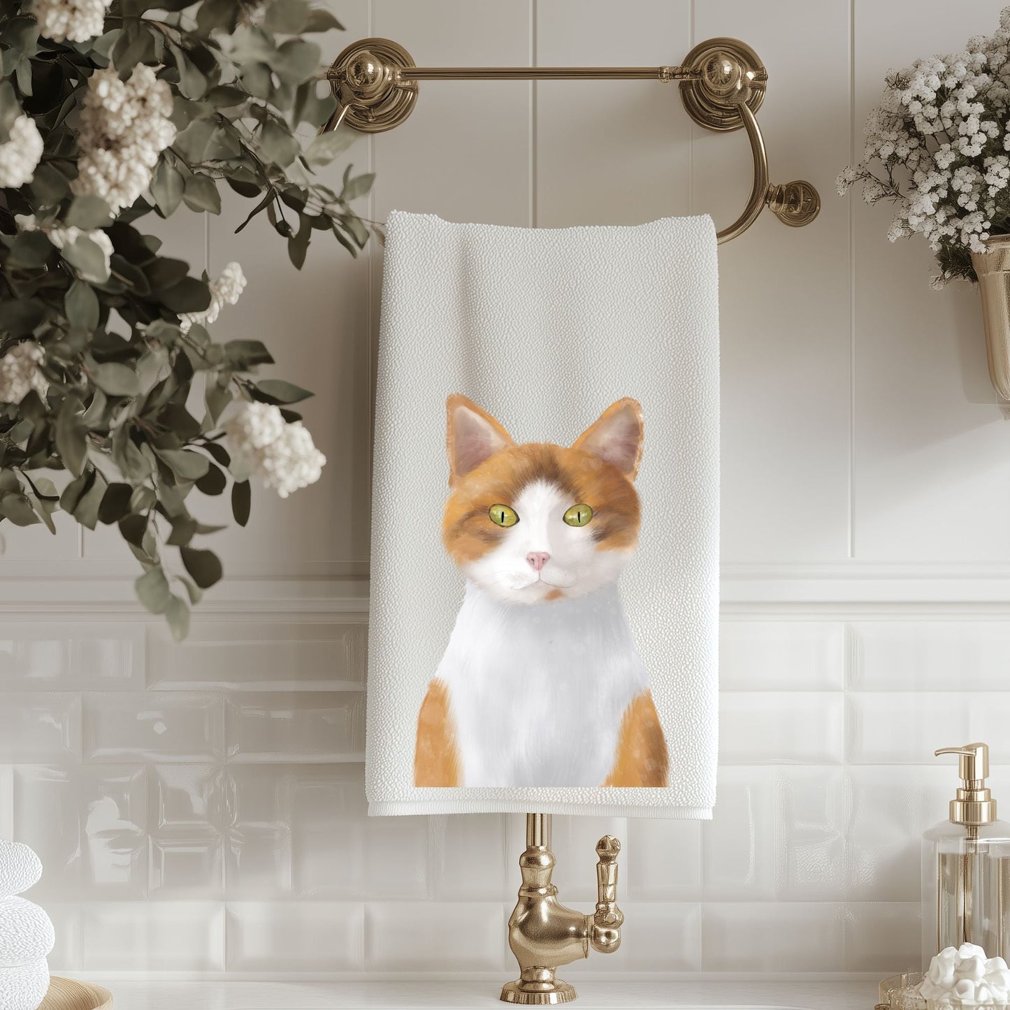 Orange and White Cat Towel - MerikaArt