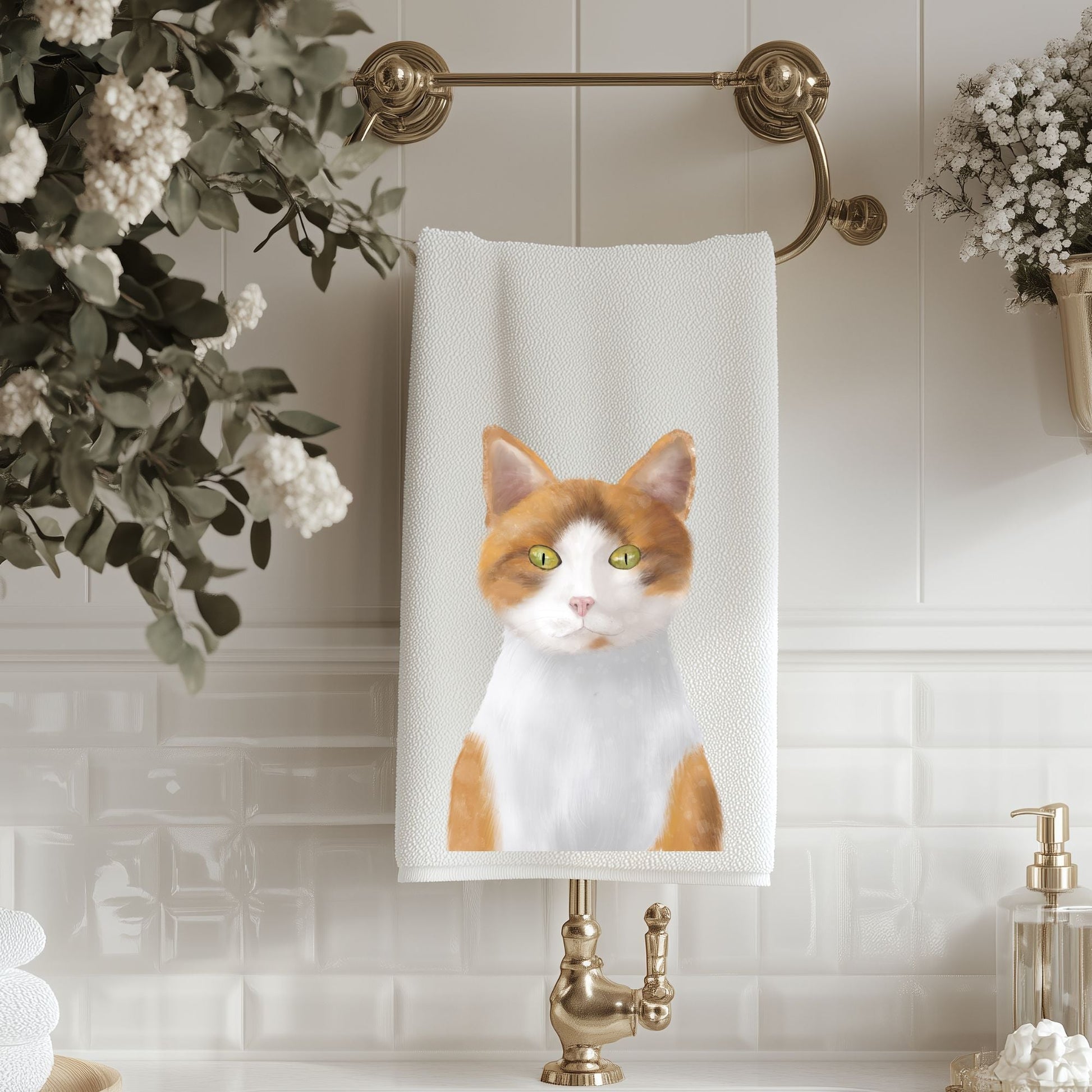 Orange and White Cat Towel - MerikaArt