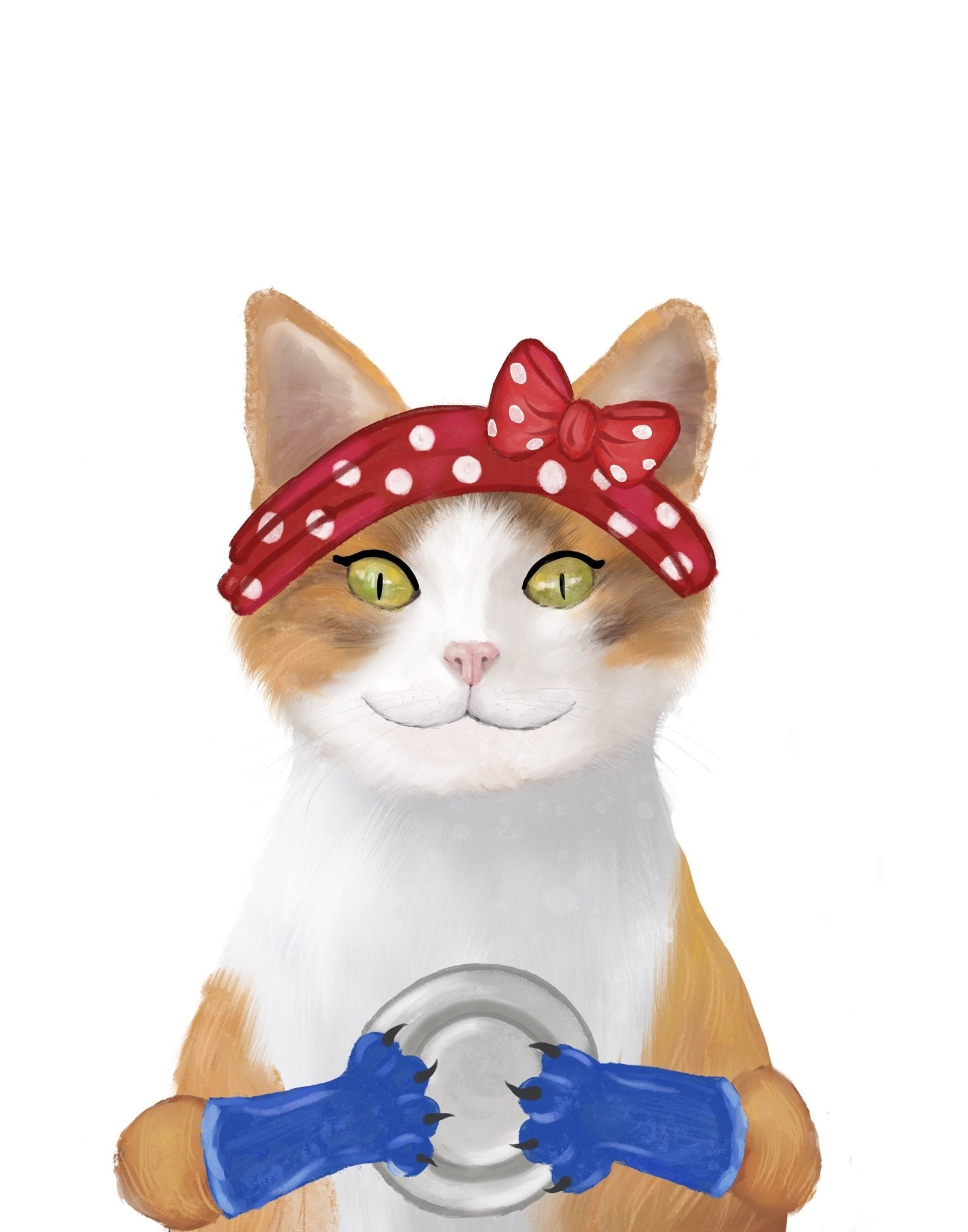 Orange and White Tabby Cat Washing Dishes - MerikaArt