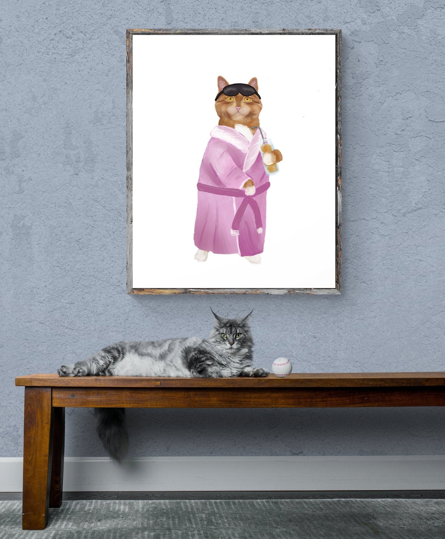 Orange and White Tabby Cat With Bathrobe Print - MerikaArt