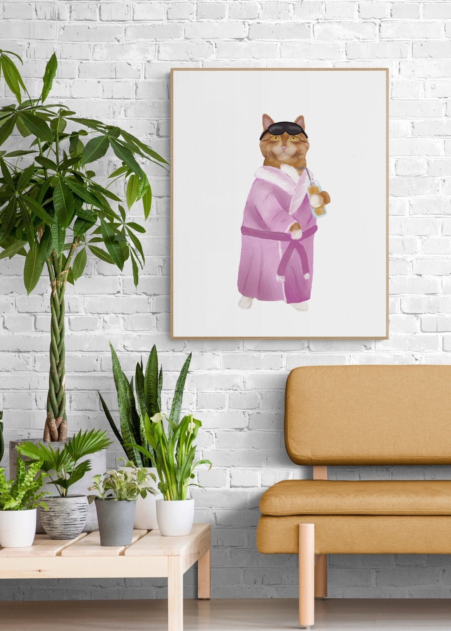 Orange and White Tabby Cat With Bathrobe Print - MerikaArt