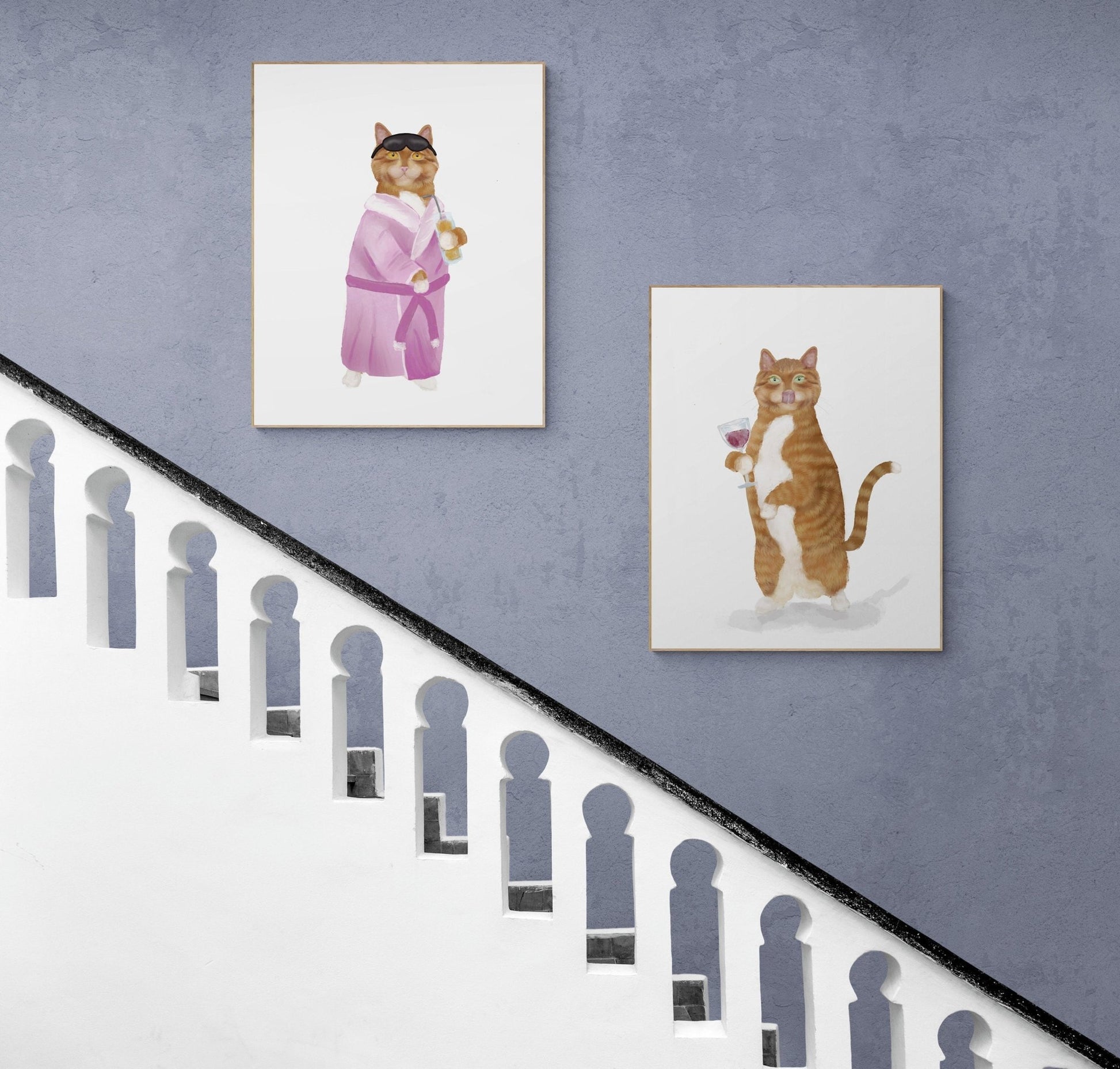 Orange and White Tabby Cat With Bathrobe Print - MerikaArt