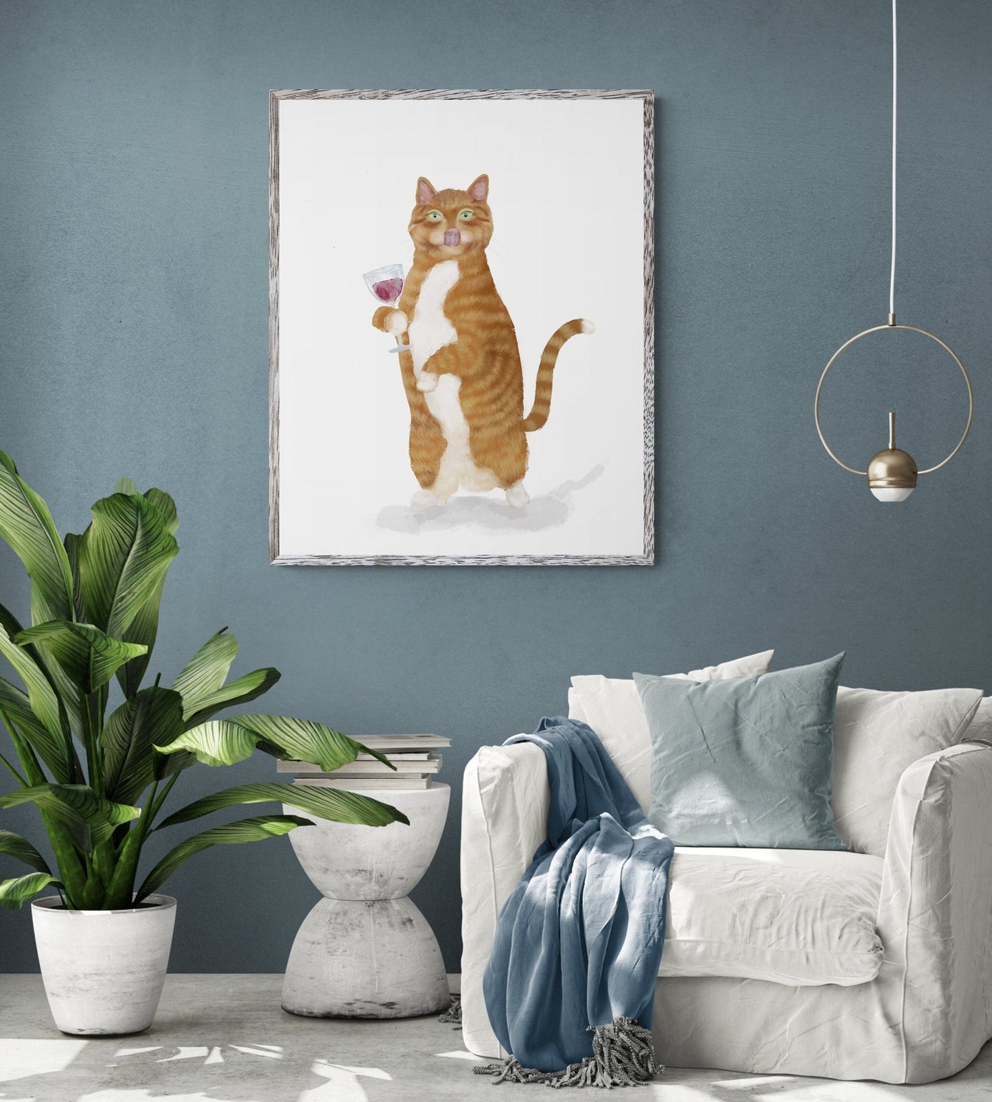 Orange and White Tabby Cat With Wine Art Print - MerikaArt