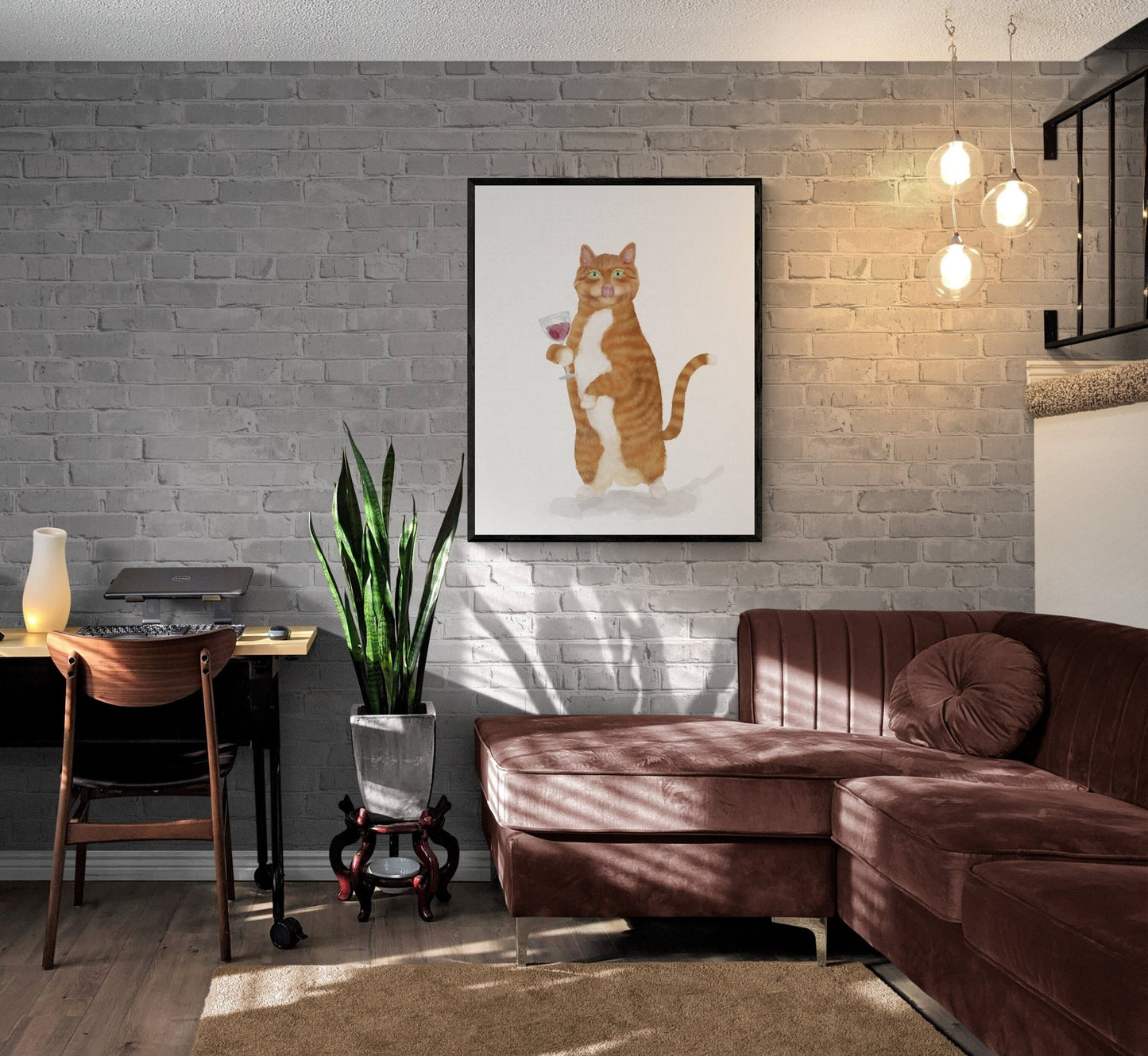 Orange and White Tabby Cat With Wine Art Print - MerikaArt