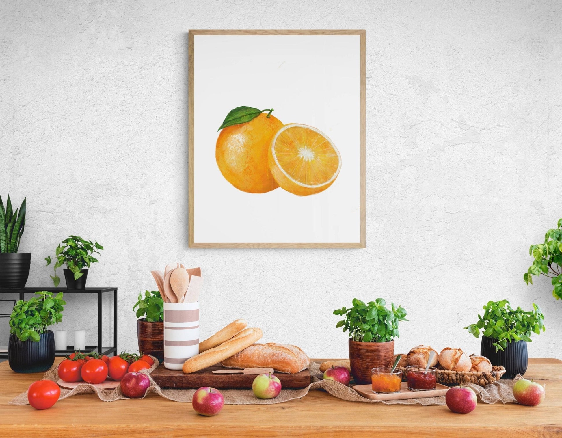 Orange Art Print, Fresh Orange Wall Art, Kitchen Wall Hanging, Dining Room Decor, Citrus Painting, Fruit Illustration, Farmhouse Wall Decor - MerikaArt