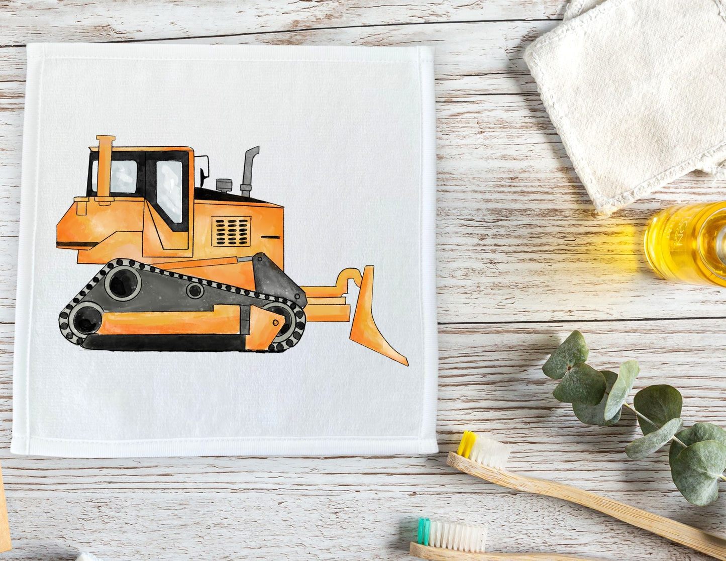 Orange Bulldozer Washcloth - MerikaArt