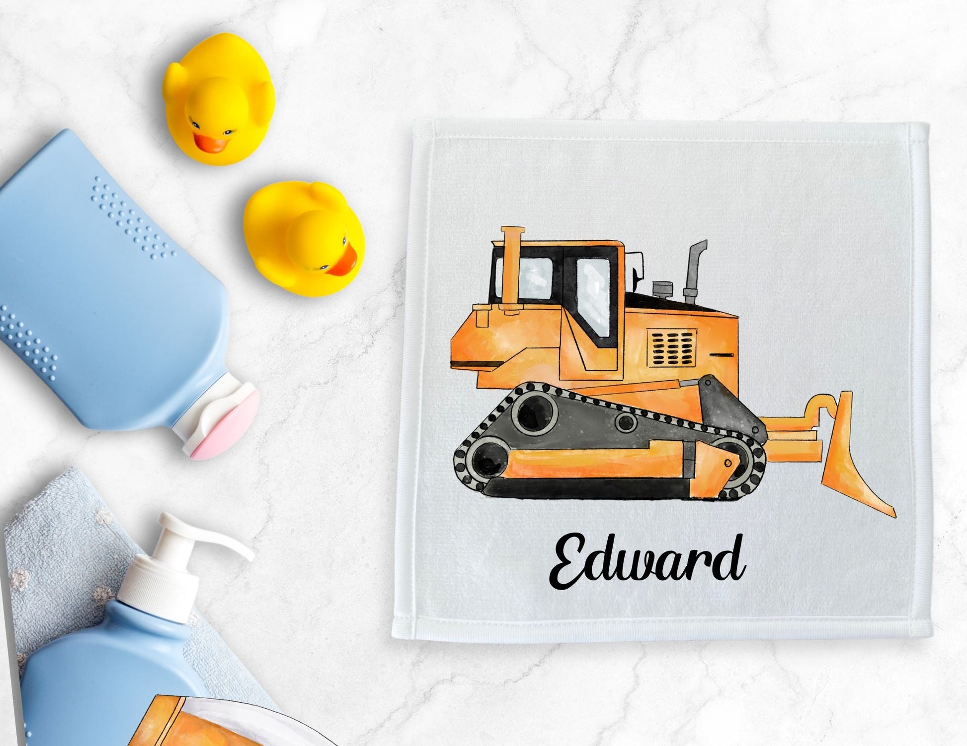 Orange Bulldozer Washcloth - MerikaArt