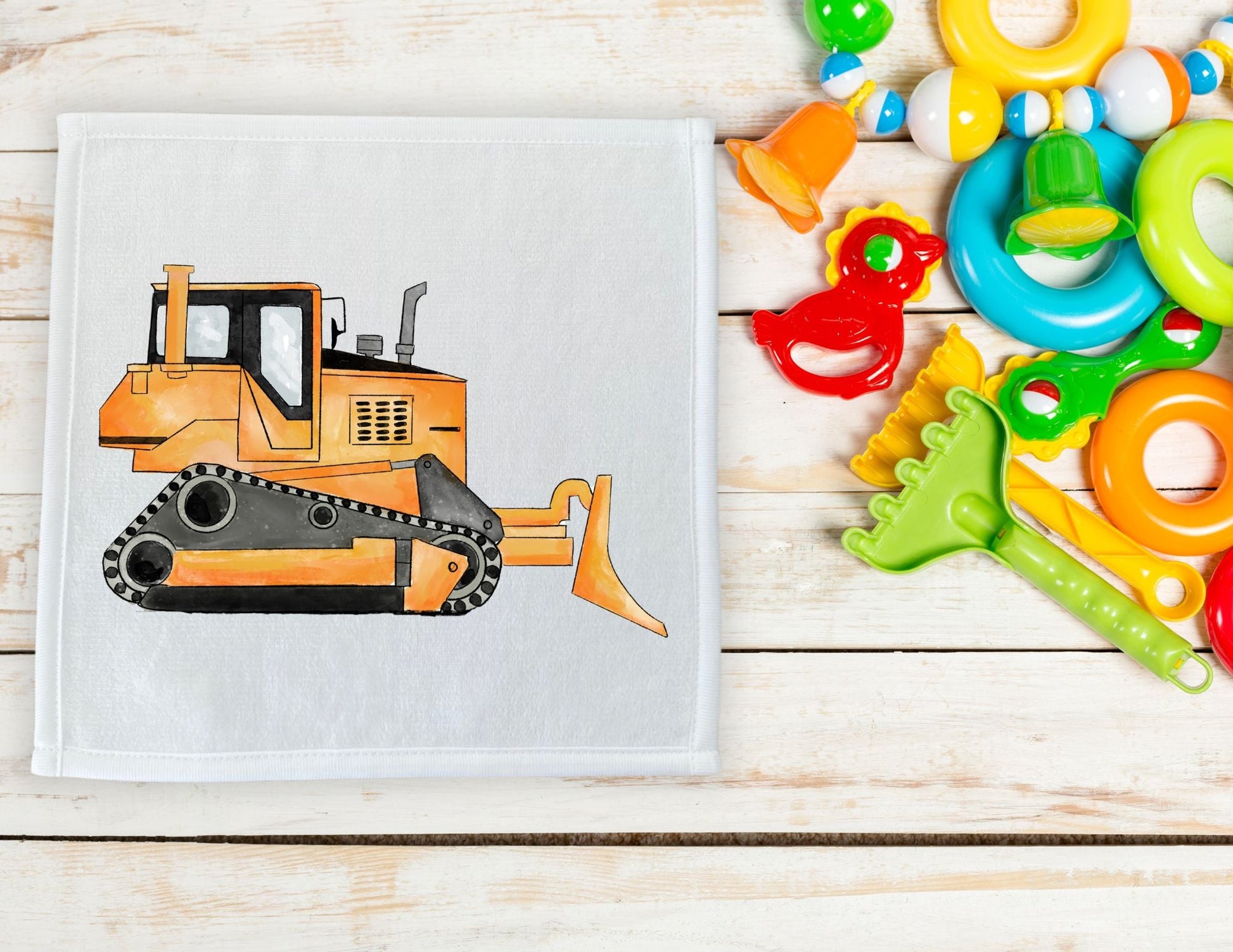 Orange Bulldozer Washcloth - MerikaArt