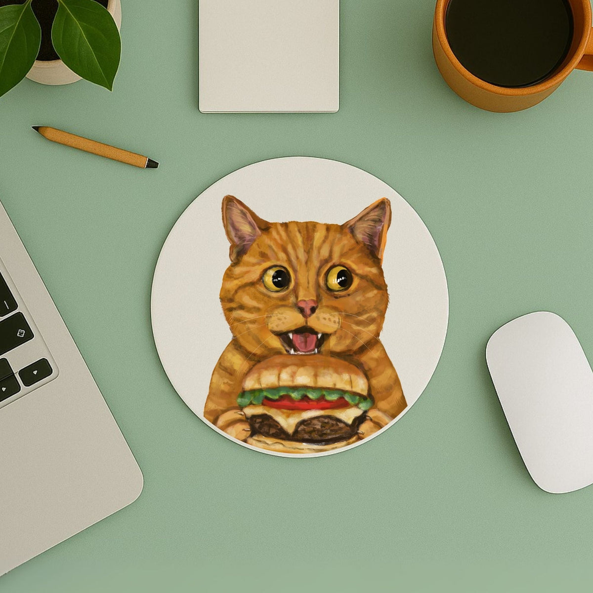 Orange Burger Cat Mousepad - MerikaArt