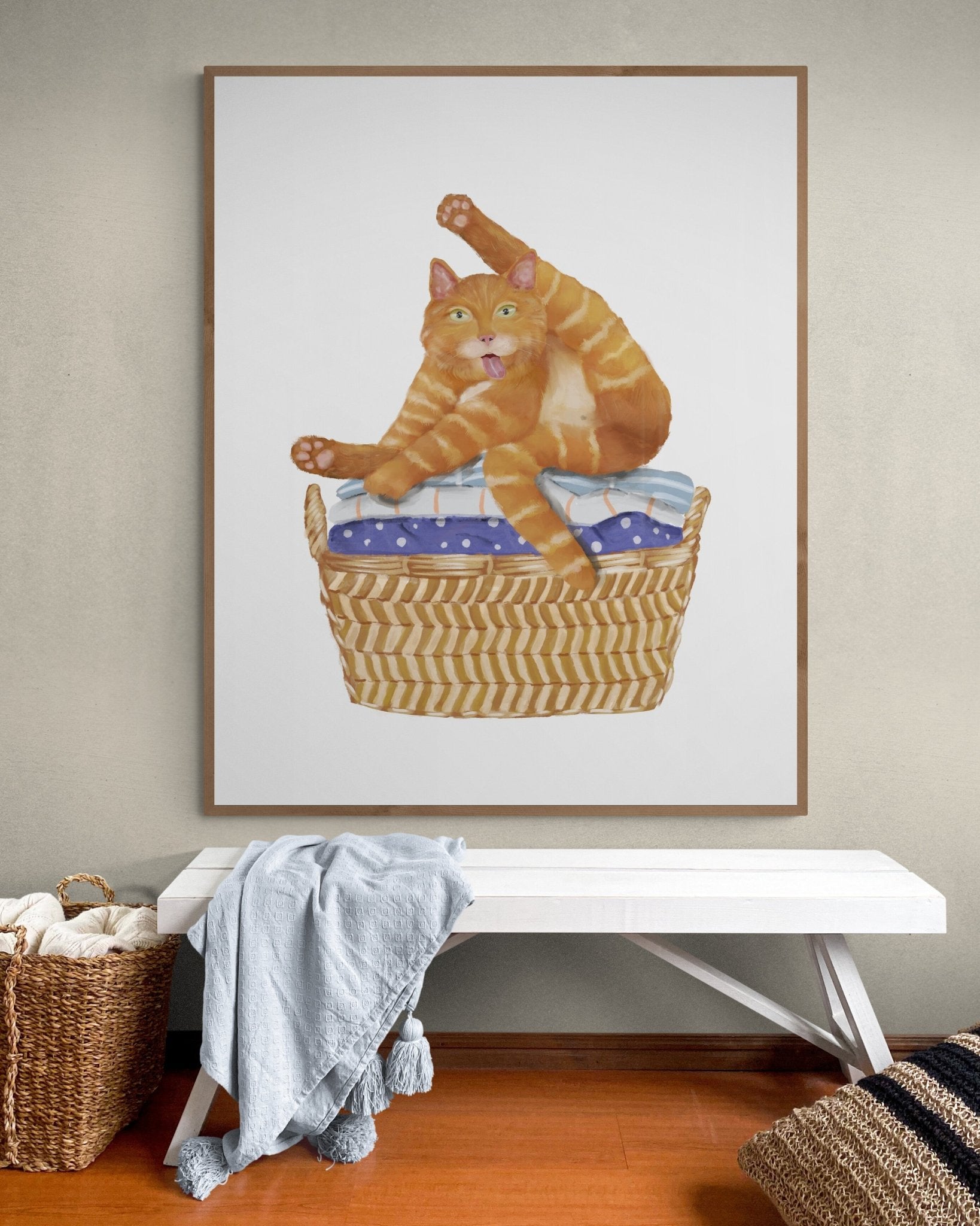 Orange Cat on Laundry Print - MerikaArt