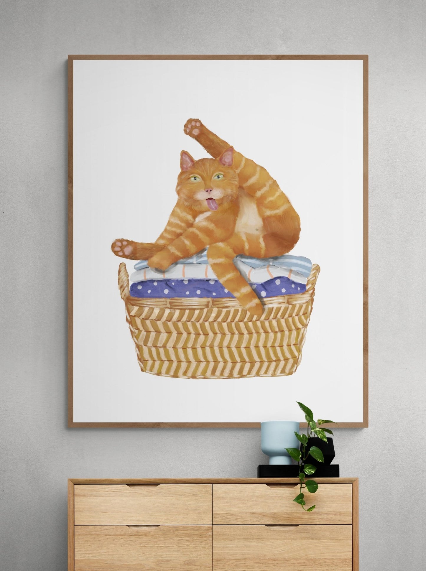 Orange Cat on Laundry Print - MerikaArt