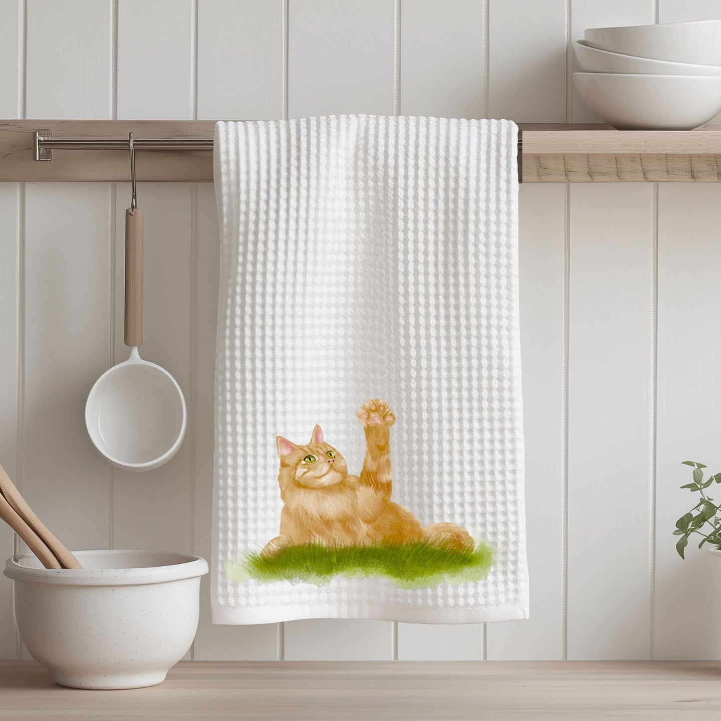 Orange Cat Paw Wave Kitchen Towel - MerikaArt