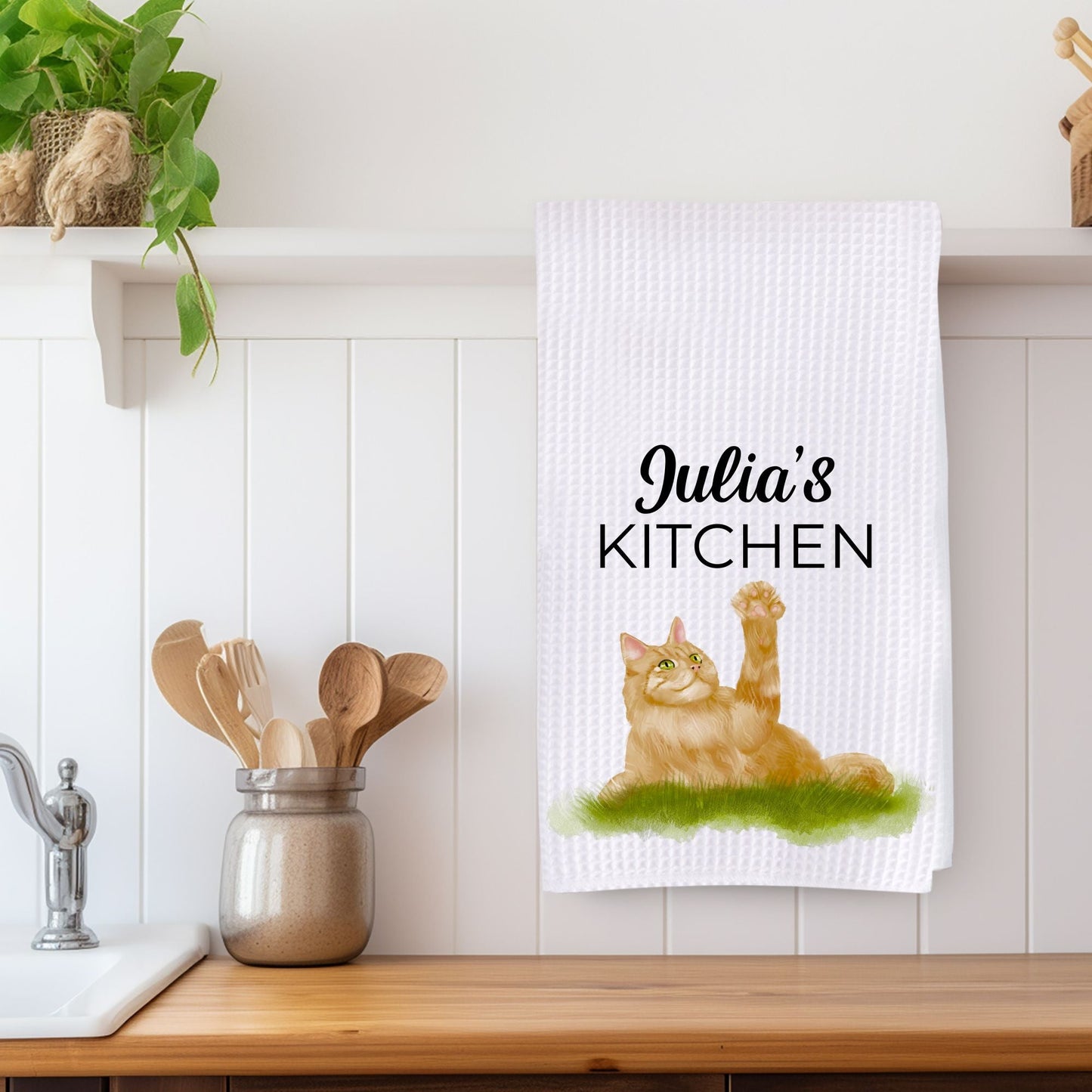 Orange Cat Paw Wave Kitchen Towel - MerikaArt
