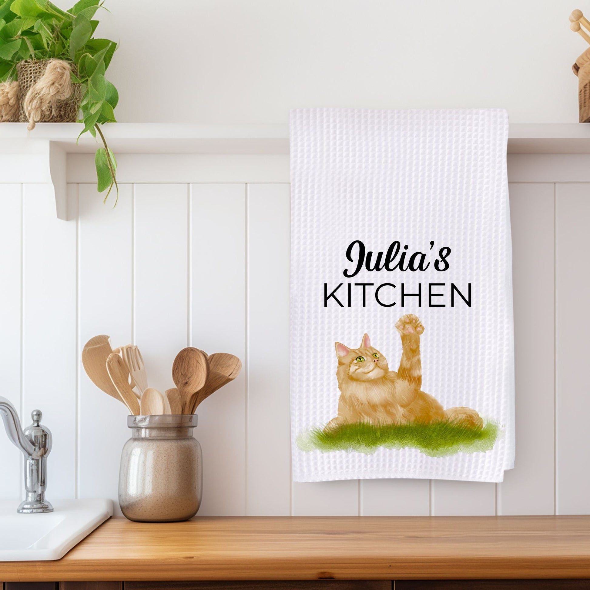 Orange Cat Paw Wave Kitchen Towel - MerikaArt