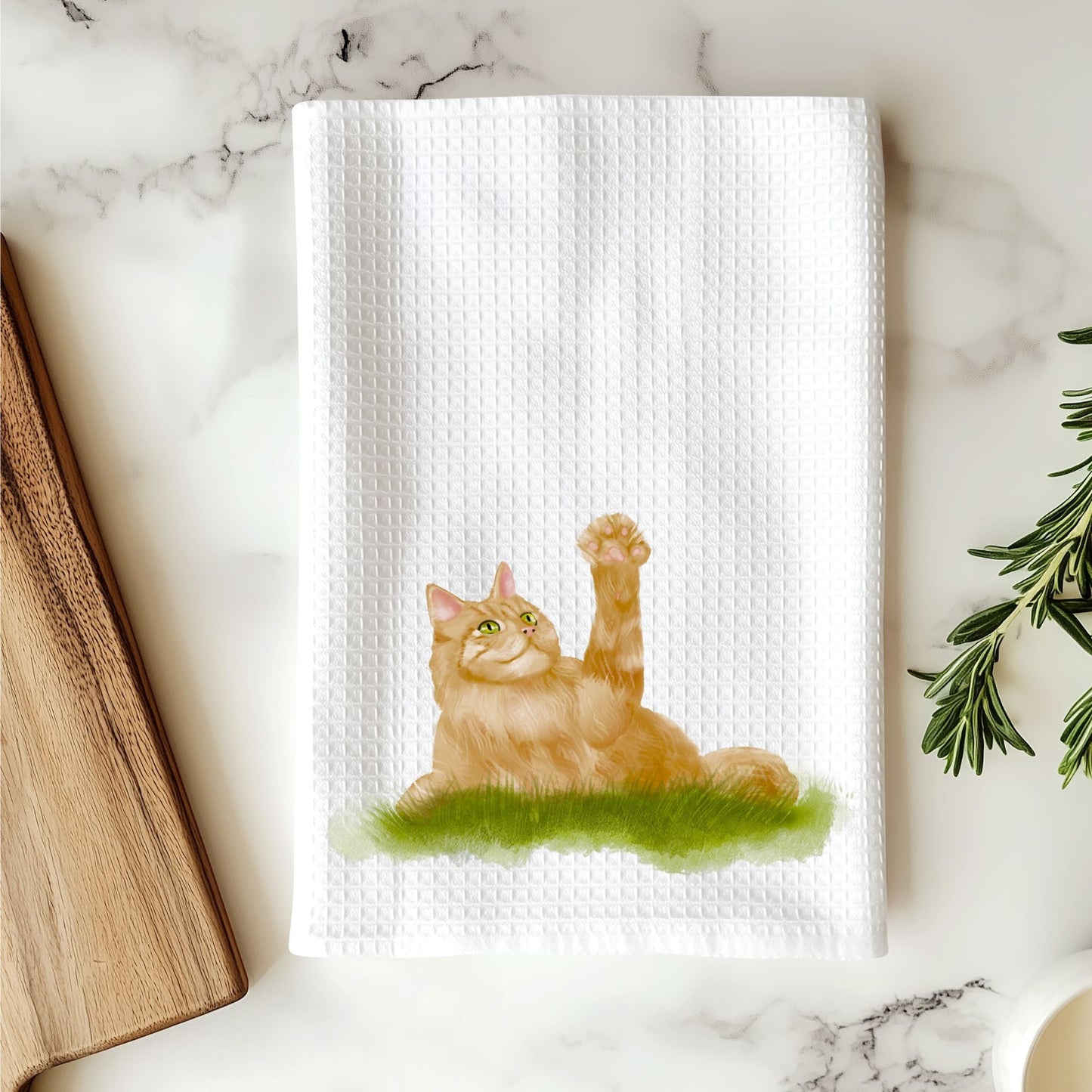 Orange Cat Paw Wave Kitchen Towel - MerikaArt