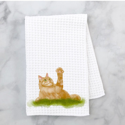 Orange Cat Paw Wave Kitchen Towel - MerikaArt