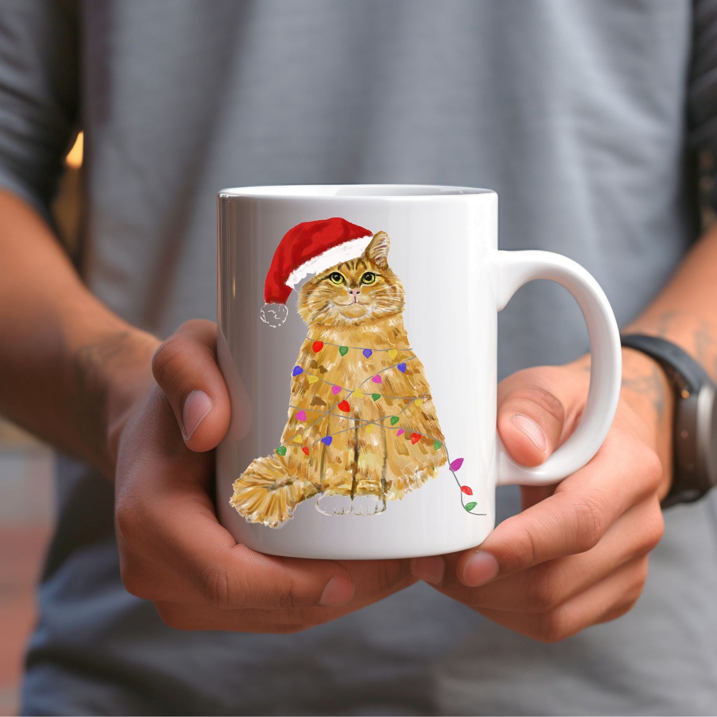 Orange Christmas Cat Mug - MerikaArt
