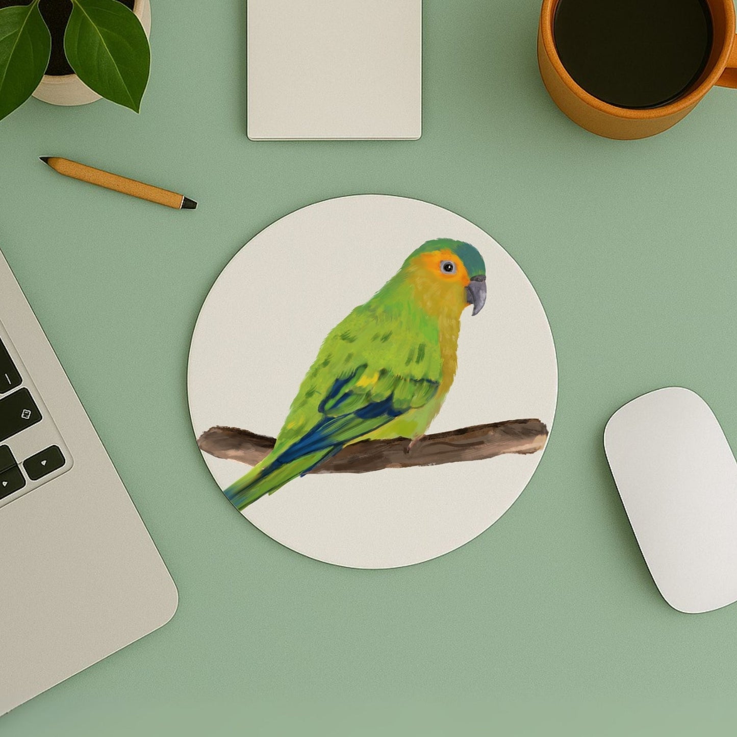 Orange - Fronted Parakeet Mousepad - MerikaArt