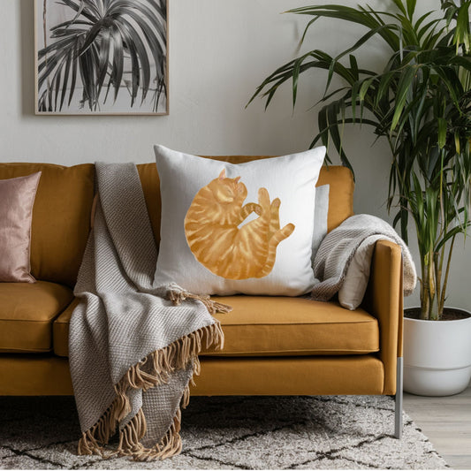 Orange Sleeping Cat Pillow - MerikaArt