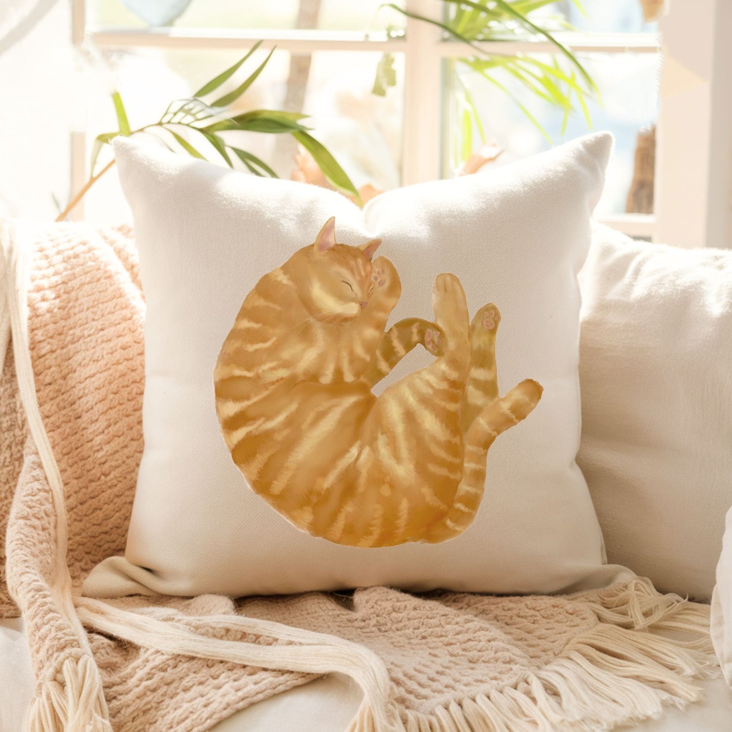 Orange Sleeping Cat Pillow - MerikaArt