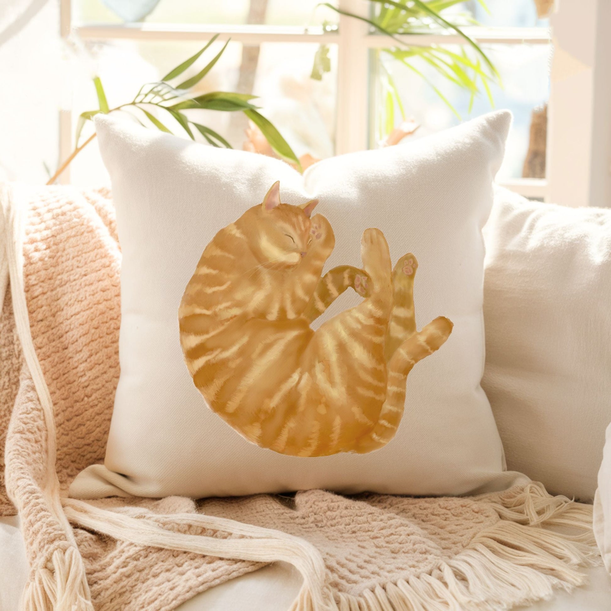 Orange Sleeping Cat Pillow - MerikaArt