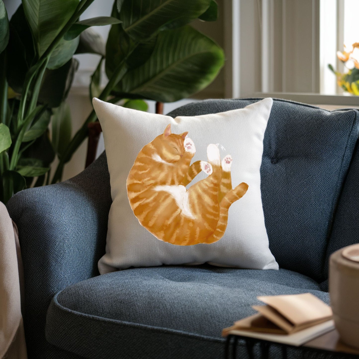 Orange Sleeping Cat Pillow - MerikaArt