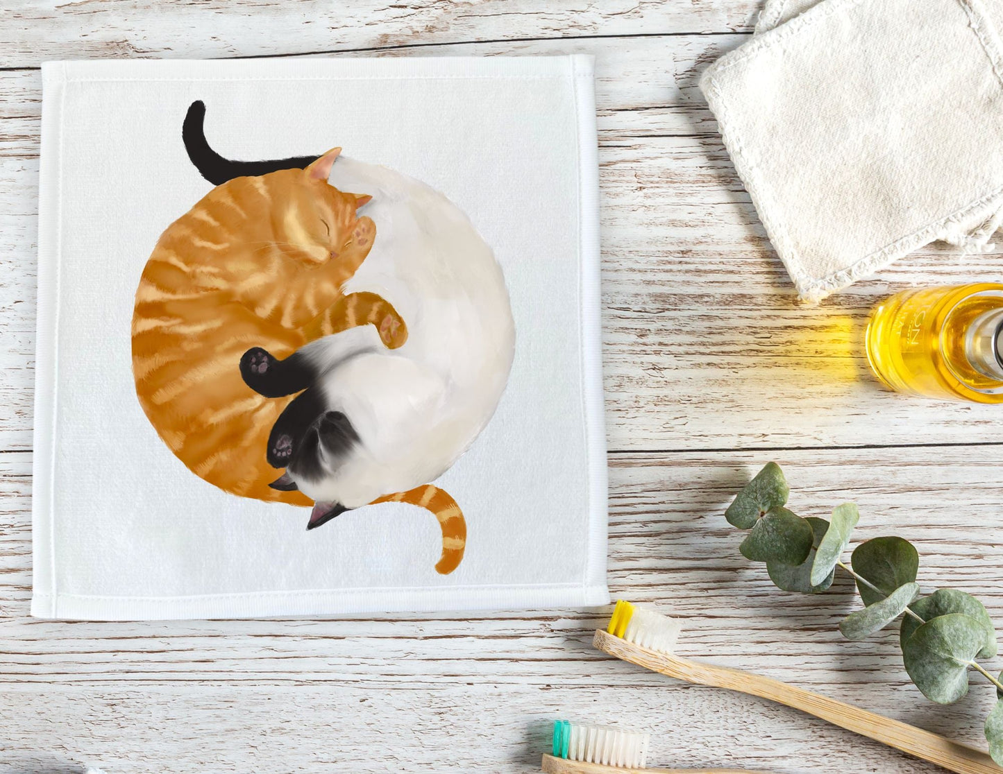 Orange Tabby and Siamese Cats Sleeping Washcloth - MerikaArt