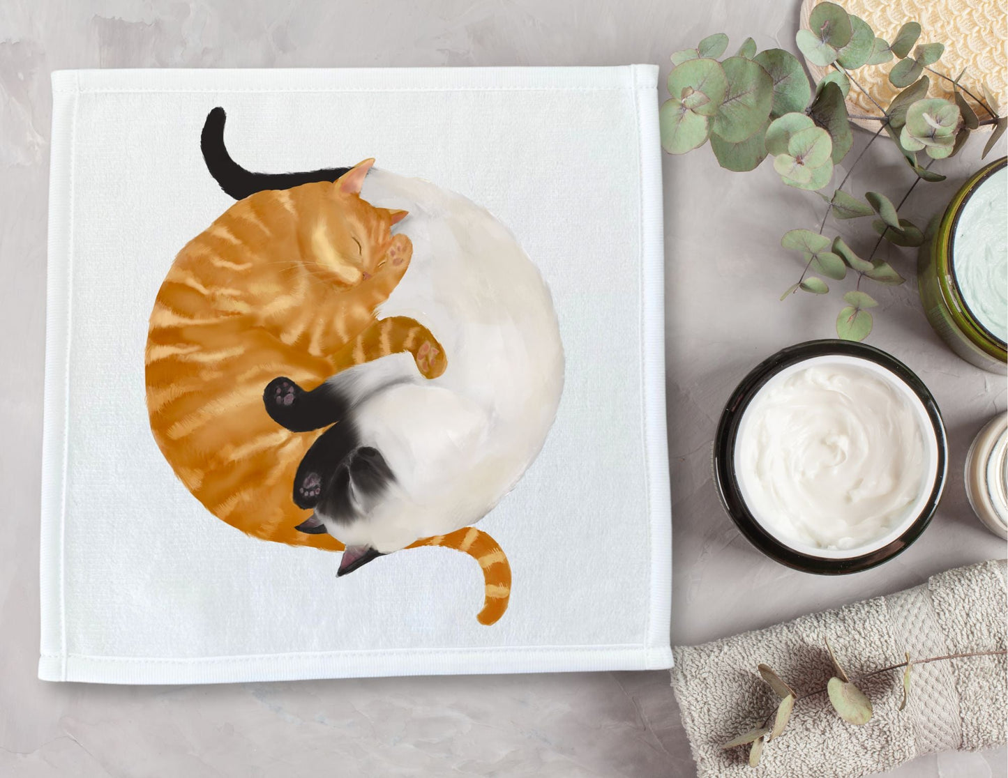Orange Tabby and Siamese Cats Sleeping Washcloth - MerikaArt
