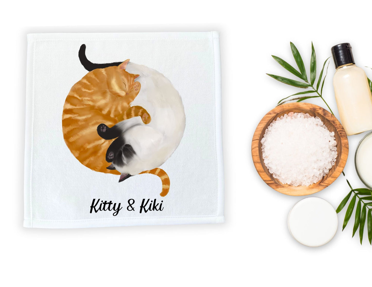 Orange Tabby and Siamese Cats Sleeping Washcloth - MerikaArt