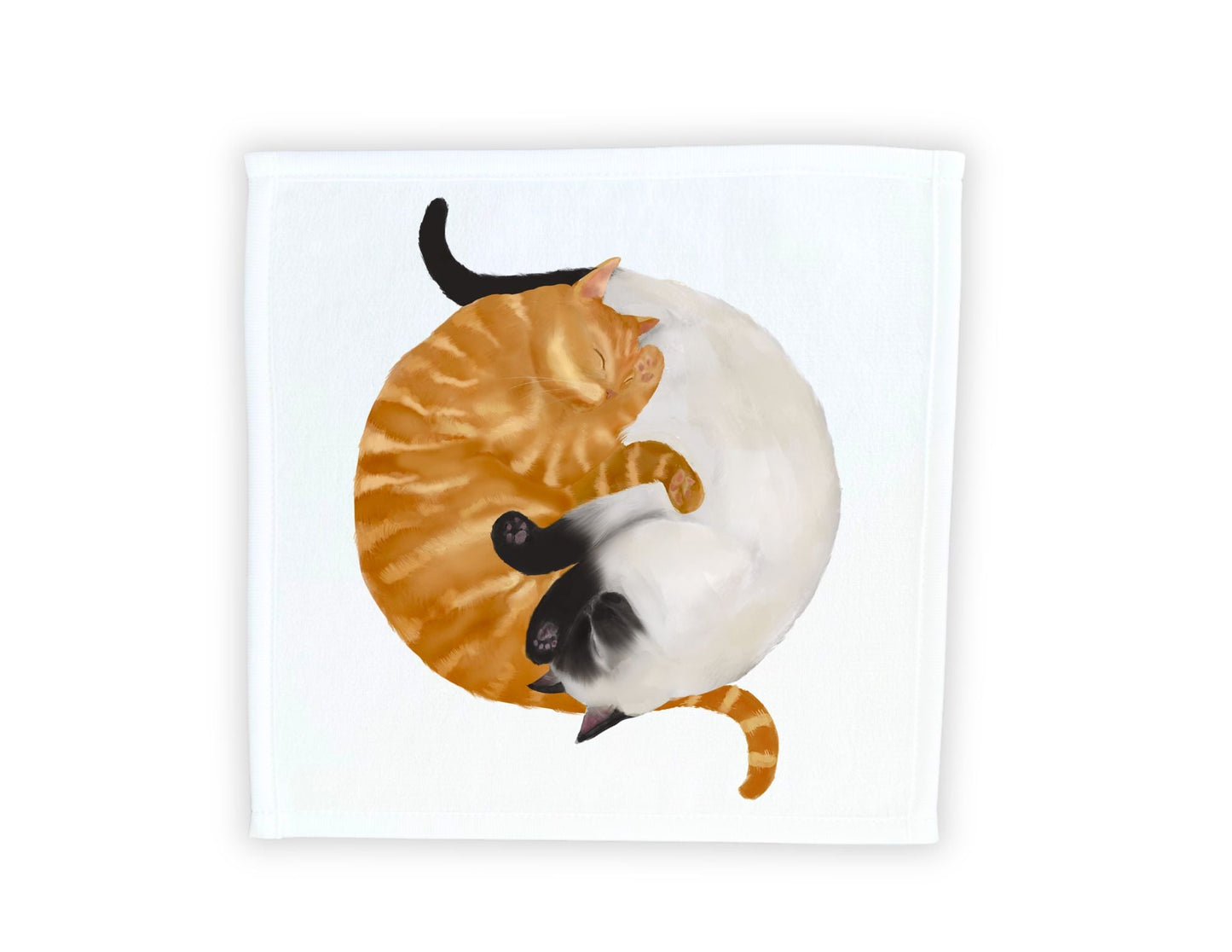 Orange Tabby and Siamese Cats Sleeping Washcloth - MerikaArt