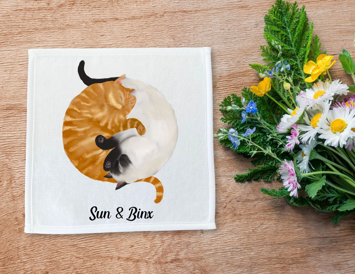 Orange Tabby and Siamese Cats Sleeping Washcloth - MerikaArt