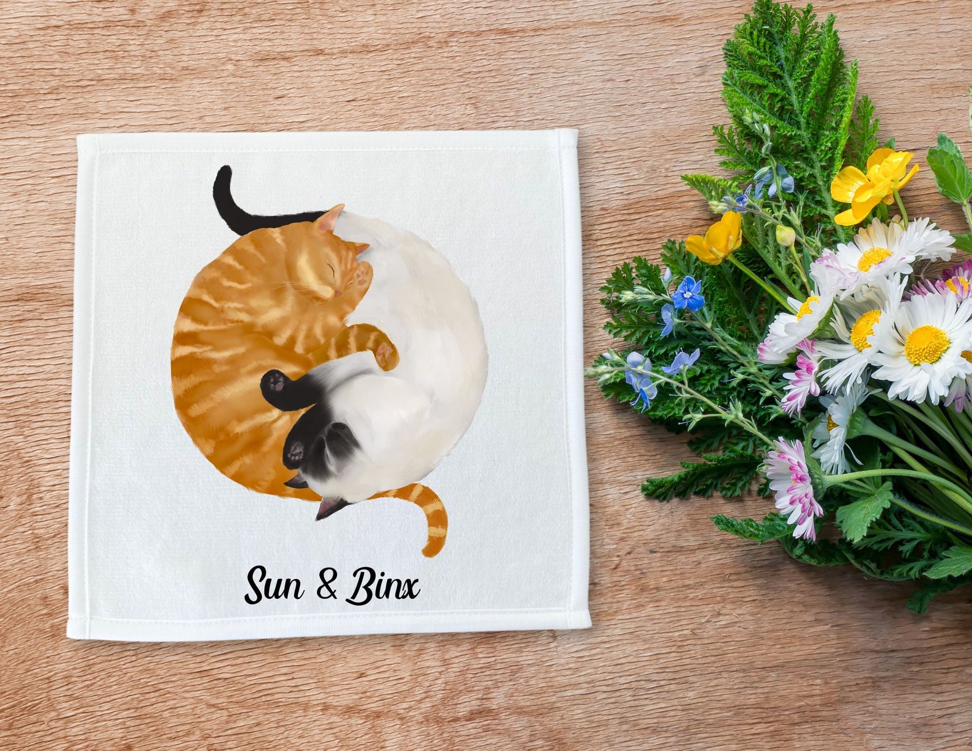 Orange Tabby and Siamese Cats Sleeping Washcloth - MerikaArt