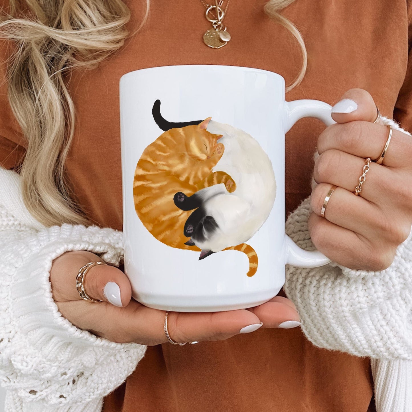 Orange Tabby and Siamese Sleeping Cats Mug - MerikaArt