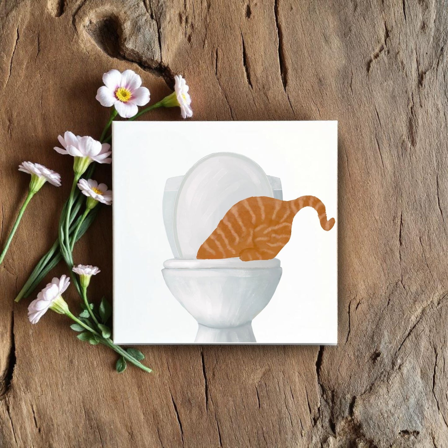 Orange Tabby Bathroom Sign Ceramic Tile - MerikaArt